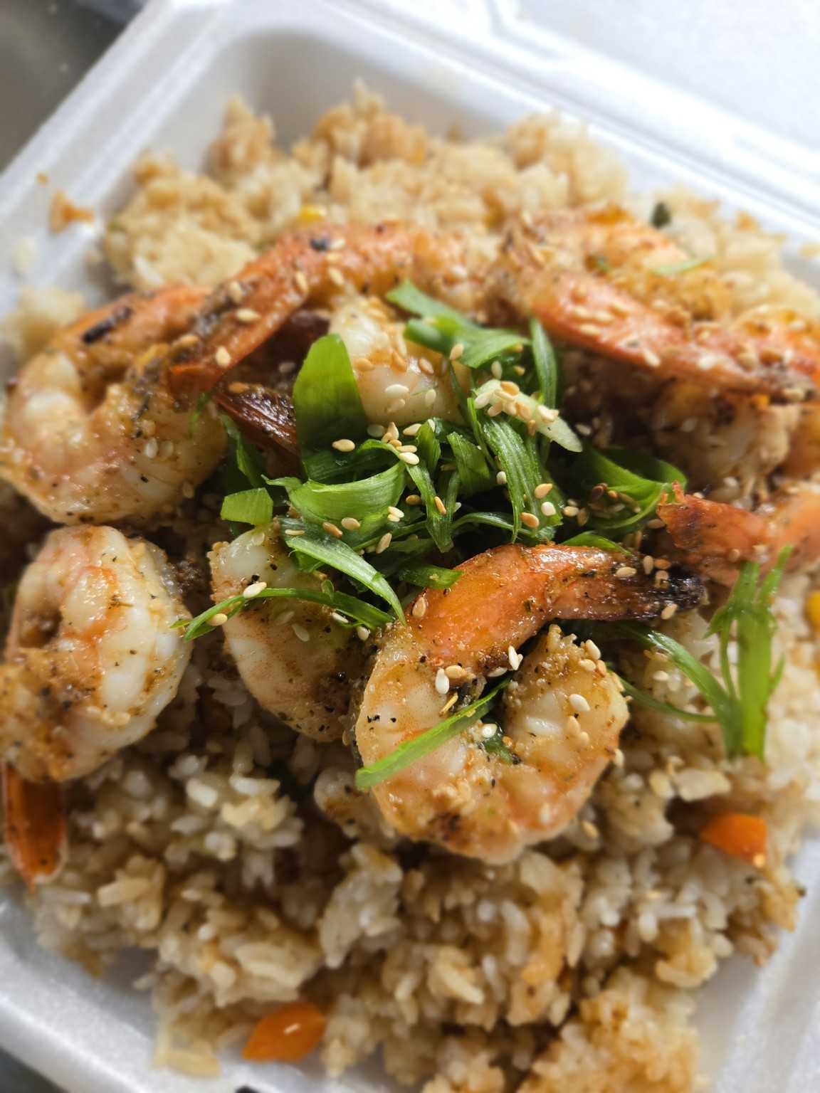 Blazin' Soy shrimp over fried rice